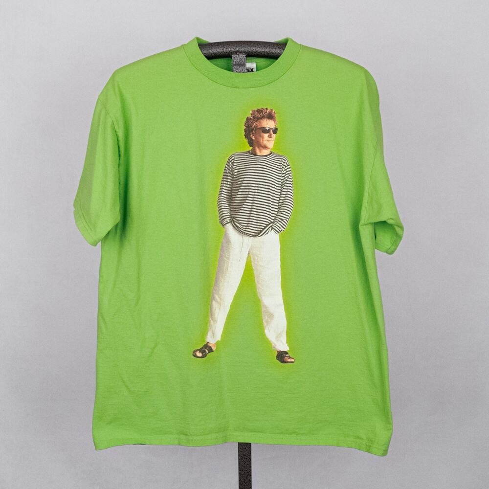 Vintage Rod Stewart Concert T-Shirt 1999 Men's Size XL 100% Cotton Neon Green